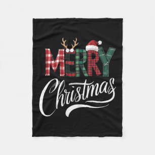 Merry Christmas Buffalo Black And White Plaid For Fleece Blanket