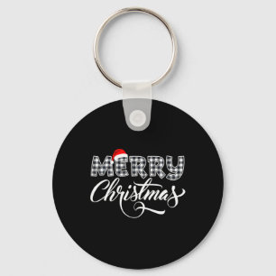 Merry Christmas Buffalo Black And White Plaid For Key Ring