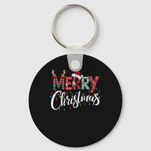 Merry Christmas Buffalo Black And White Plaid For Key Ring
