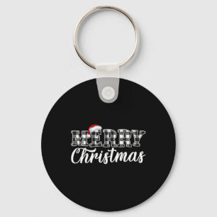 Merry Christmas Buffalo Black And White Plaid For Key Ring