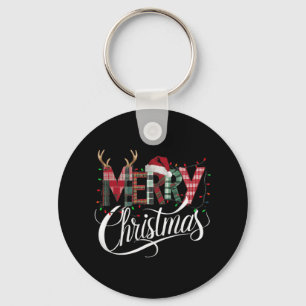 Merry Christmas Buffalo Black And White Plaid For Key Ring