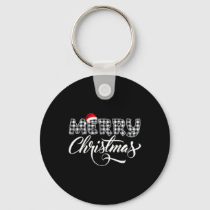 Merry Christmas Buffalo Black And White Plaid For Key Ring