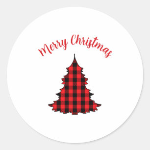 Merry Christmas Buffalo Check Pattern  Classic Round Sticker