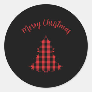 Merry Christmas Buffalo Check Pattern T Shirt  Classic Round Sticker