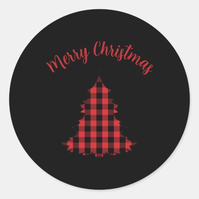 Merry Christmas Buffalo Check Pattern T Shirt  Classic Round Sticker (Front)