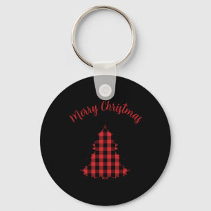 Merry Christmas Buffalo Check Pattern T Shirt Key Ring