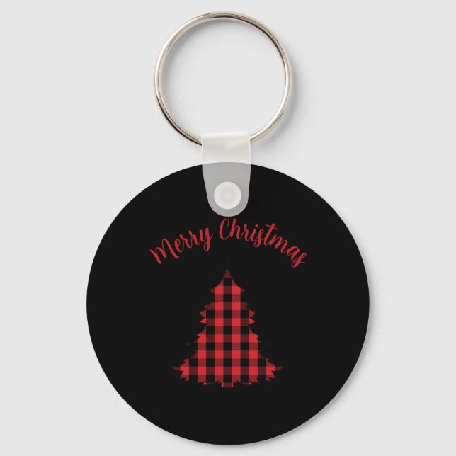 Merry Christmas Buffalo Check Pattern T Shirt  Key Ring (Front)