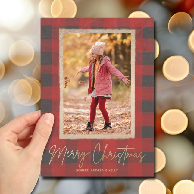 Merry Christmas Buffalo Check Photo Holiday Card (Merry Christmas Buffalo Check Photo Holiday Cards)