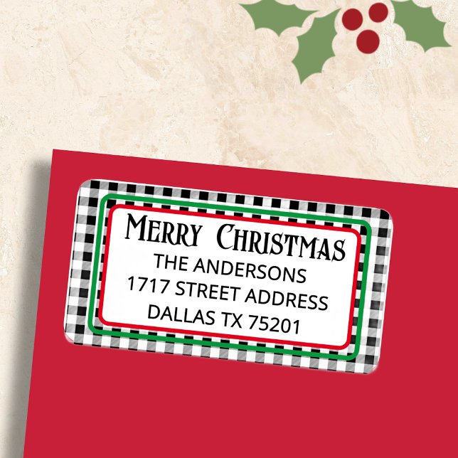 Merry Christmas Buffalo Check Return Address Label (Creator Uploaded)