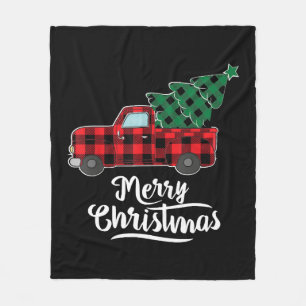 Merry Christmas Buffalo Plaid Christmas Tree Red Fleece Blanket