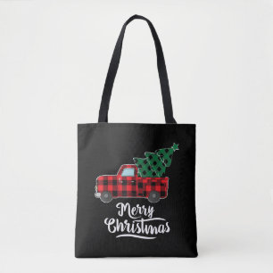 Merry Christmas Buffalo Plaid Christmas Tree Red Tote Bag