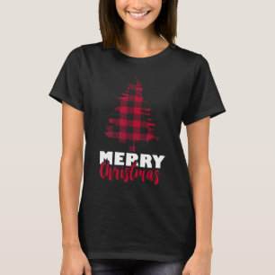 Merry Christmas Buffalo Plaid Christmas Tree Xmas T-Shirt