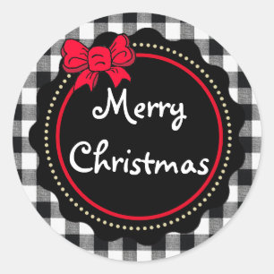 Merry Christmas Buffalo Plaid Country Style Classic Round Sticker