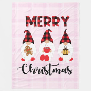 Merry Christmas- Buffalo Plaid Gnomes Fleece Blanket