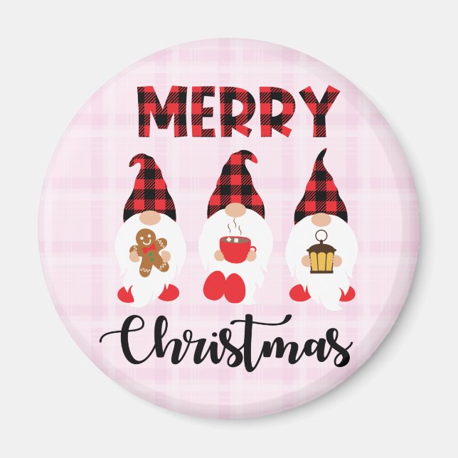 Merry Christmas- Buffalo Plaid Gnomes Magnet (Front)
