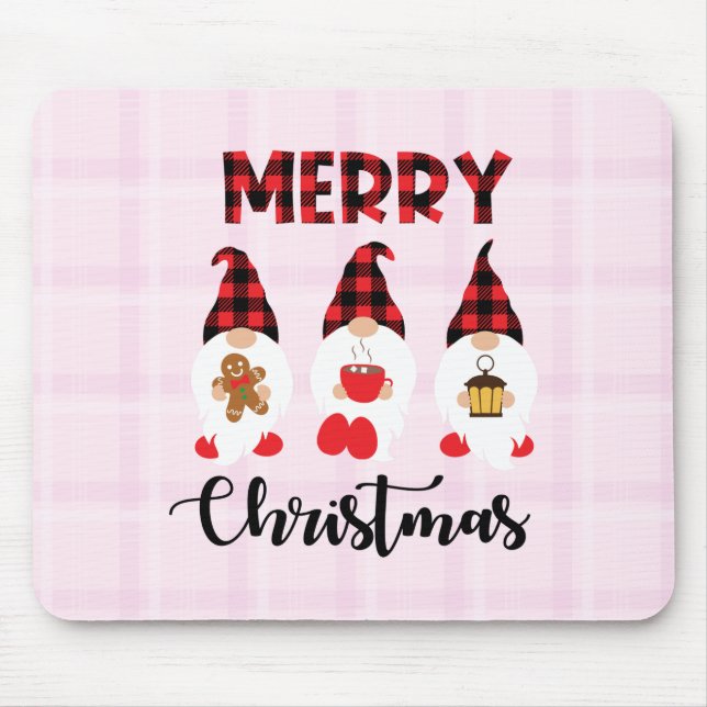Merry Christmas- Buffalo Plaid Gnomes Mouse Pad (Front)
