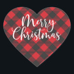 Merry Christmas Buffalo Plaid Heart Sticker<br><div class="desc">A lovely red and black buffalo plaid heart shaped Christmas sticker for your Holiday cards,  treats and gifts. Designed for you by Blackberry Boulevard.</div>