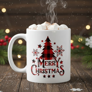 Merry Christmas Buffalo Plaid Holiday Coffee Mug