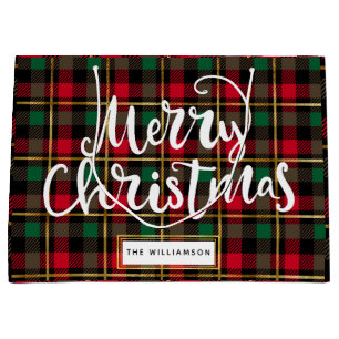 Merry Christmas Buffalo Plaid Large Gift Bag