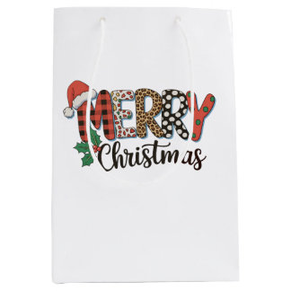 Merry Christmas Buffalo Plaid Leopard Family Love Medium Gift Bag