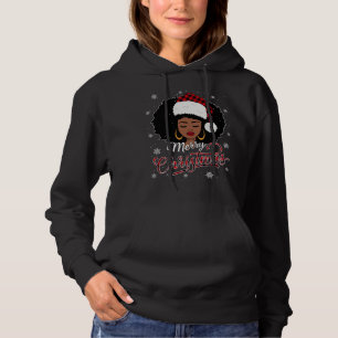 Merry Christmas Buffalo Plaid Queen Santa Afro Ame Hoodie