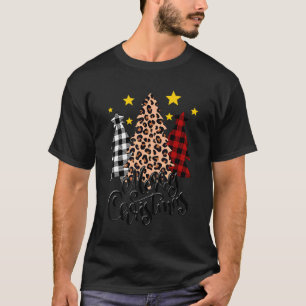 Merry Christmas Buffalo Plaid Red Leopard Tree Hol T-Shirt