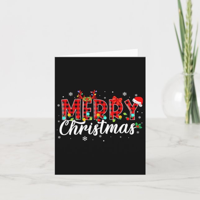 Merry Christmas Buffalo Plaid Red Santa Family Mat Card (Front)