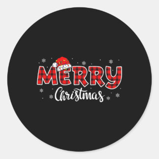 Merry Christmas Buffalo Plaid Red Santa Family Mat Classic Round Sticker