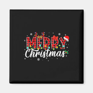 Merry Christmas Buffalo Plaid Red Santa Family Mat Magnet