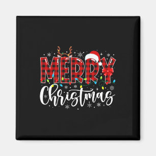 Merry Christmas Buffalo Plaid Red Santa Family Mat Magnet