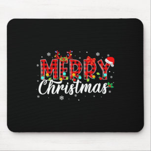 Merry Christmas Buffalo Plaid Red Santa Family Mat Mouse Pad