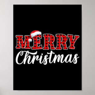 Merry Christmas Buffalo Plaid Red Santa Family Mat Poster