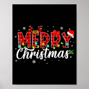 Merry Christmas Buffalo Plaid Red Santa Family Mat Poster