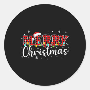 Merry Christmas Buffalo Plaid Red Santa Family Xma Classic Round Sticker