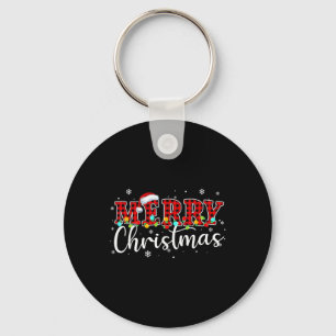 Merry Christmas Buffalo Plaid Red Santa Family Xma Key Ring