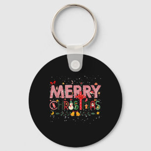Merry Christmas Buffalo Plaid Red Santa Family Xma Key Ring