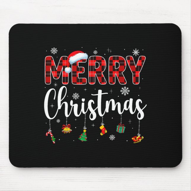 Merry Christmas Buffalo Plaid Red Santa Family Xma Mouse Pad (Front)