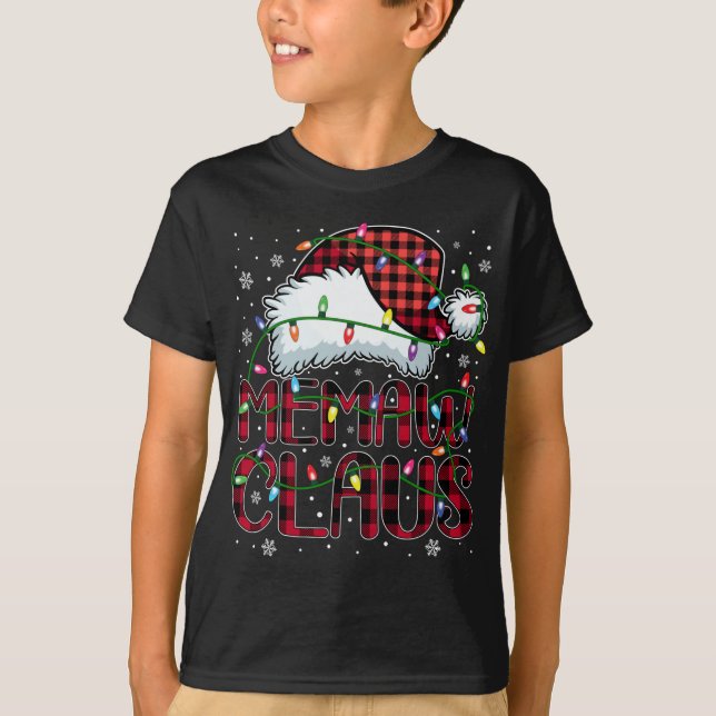 Merry Christmas Buffalo Plaid Red Santa Hat Memaw  T-Shirt (Front)