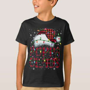 Merry Christmas Buffalo Plaid Red Santa Hat Poppa T-Shirt
