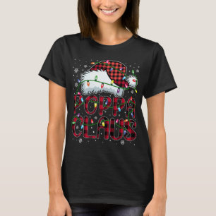 Merry Christmas Buffalo Plaid Red Santa Hat Poppa T-Shirt