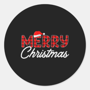 Merry Christmas Buffalo Plaid Red Santa Hat Xmas P Classic Round Sticker