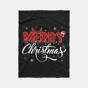 Merry Christmas Buffalo Plaid Red Santa Hat Xmas P Fleece Blanket