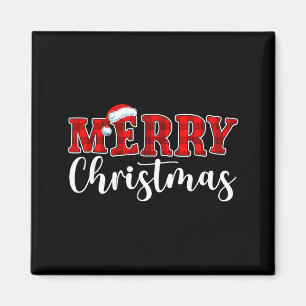 Merry Christmas Buffalo Plaid Red Santa Hat Xmas P Magnet