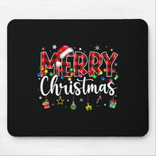 Merry Christmas Buffalo Plaid Red Santa Hat Xmas P Mouse Pad