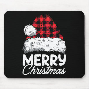 Merry Christmas Buffalo Plaid Red Santa Hat Xmas P Mouse Pad