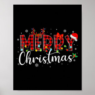 Merry Christmas Buffalo Plaid Red Santa Hat Xmas P Poster