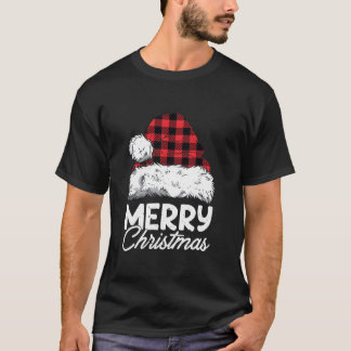 Merry Christmas Buffalo Plaid Red Santa Hat Xmas P T-Shirt