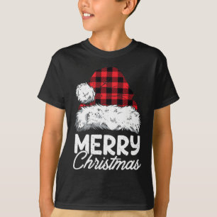 Merry Christmas Buffalo Plaid Red Santa Hat Xmas P T-Shirt