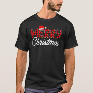 Merry Christmas Buffalo Plaid Red Santa Hat Xmas P T-Shirt