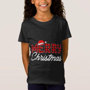 Merry Christmas Buffalo Plaid Red Santa Hat Xmas P T-Shirt